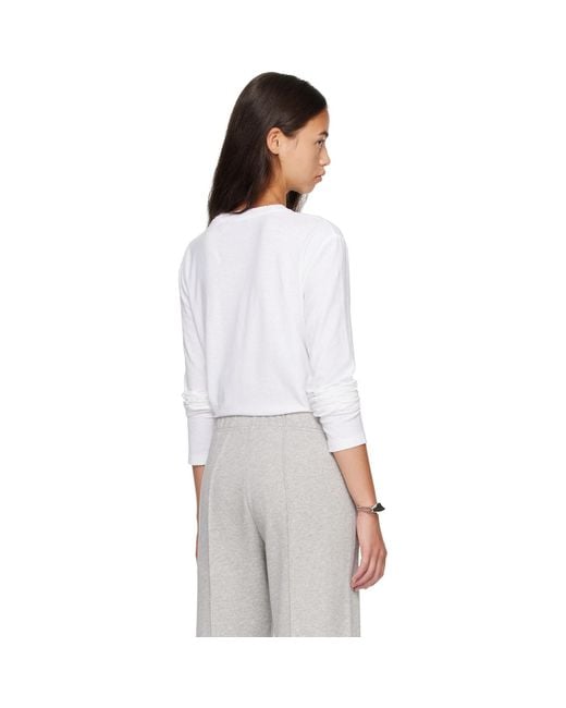 Acne White Distressed Logo Long Sleeve T-Shirt