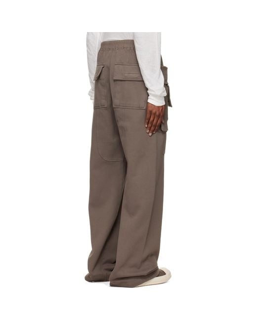 Rick Owens Gray Tower Creatch Wide Drawstring Cargo Pants for men