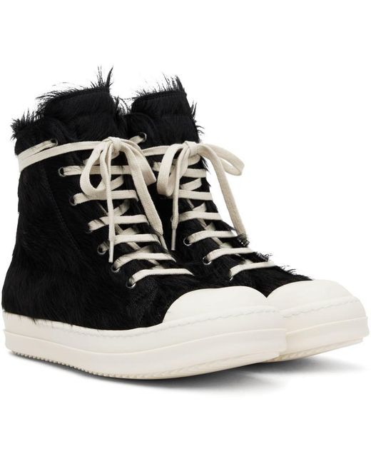 Rick Owens Strobe High Fur Sneaker In Black/milk for men