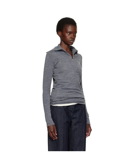 Jil Sander Gray Wool Half Zip Polo