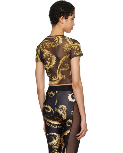 T-Shirt Écourté Noir En Filet À Motif Chromo Couture Versace Jeans Couture en coloris Black