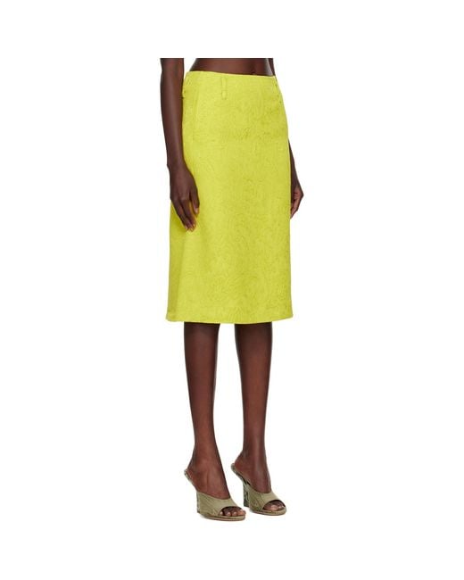Dries Van Noten Yellow Matelassé Midi Skirt