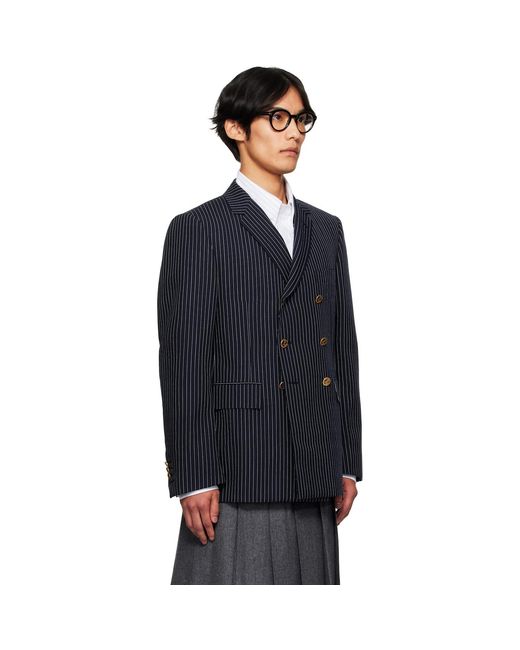 Thom Browne Blue Pinstripe High Twist Wool Sportcoat Blazer for men