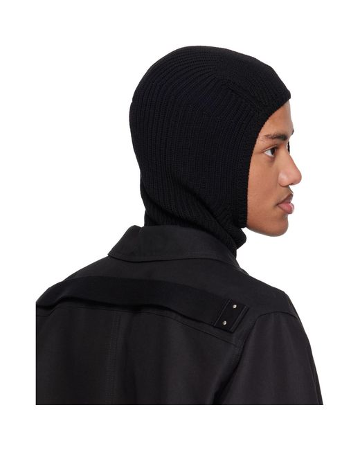 Rick Owens Black Temple Heavy Wool Sphinx Skull Balaclava for men