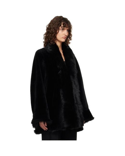 Nour Hammour Black Sima Midi Shearling Coat