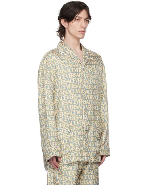 Versace Multicolor Blue & Off-white Allover Pyjama Shirt for men