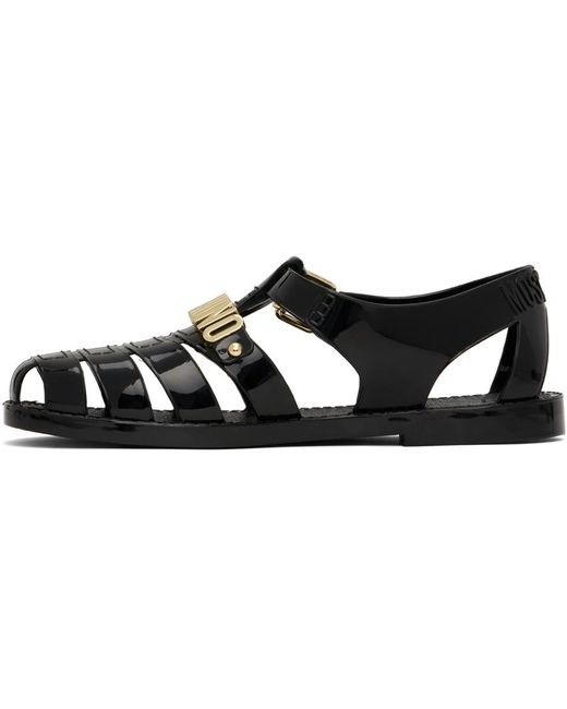 Moschino Black Jelly Lettering Logo Sandals for men