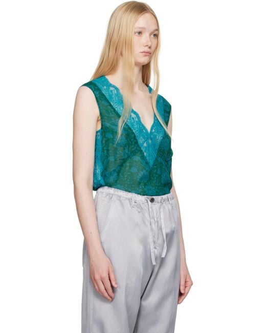 Dries Van Noten ブルー＆グリーン フローラル タンクトップ Blue