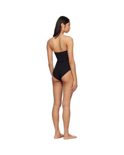 Totême Black Ribbed Strapless Swimsuit