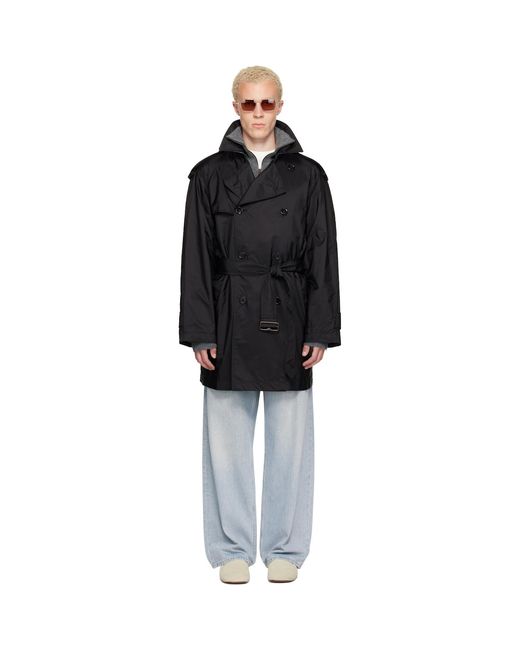 Burberry Black Mid-Length Nylon Leadenham Trench Coat for men