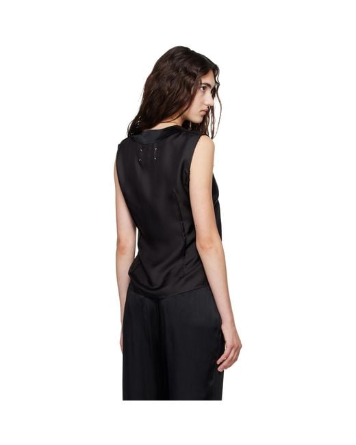 Maison Margiela Black Silk V-Neck Top