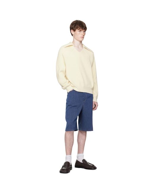 Bottega Veneta Blue Melange Drill Shorts for men