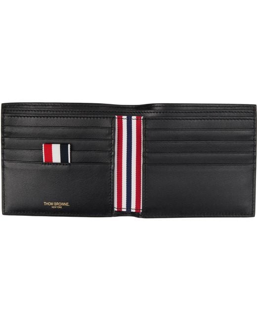 Thom Browne Black Patent 4-Bar Bifold Wallet for men