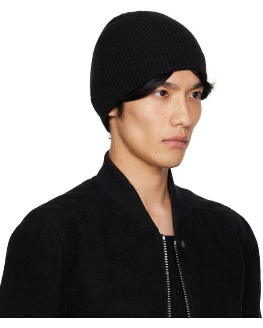 Rick Owens Black Concordians Ribbed Beanie for men