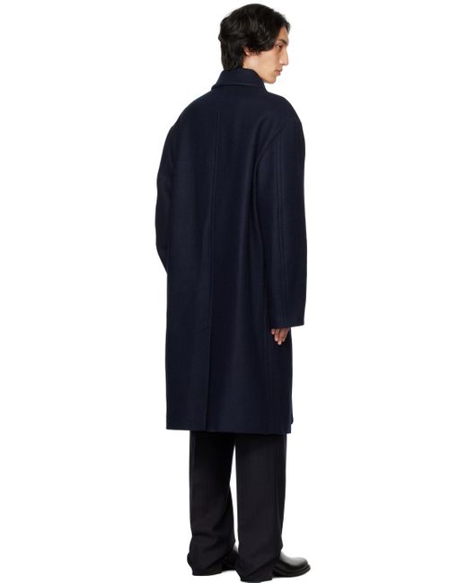 Dries Van Noten Blue Spread Collar Coat for men