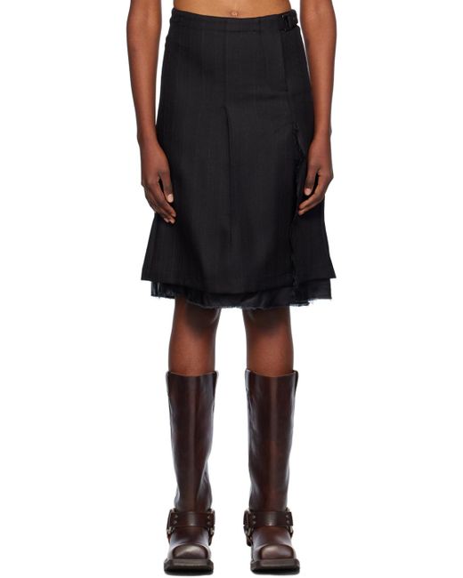 Our Legacy Black Wool-Blend Pinstripe Cinch Waist Midi Skirt