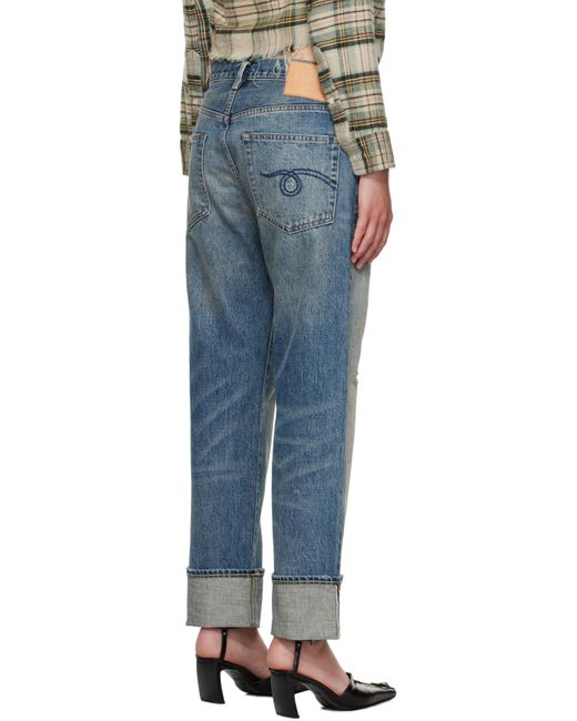 R13 Blue Cuffed Boyfriend Jeans