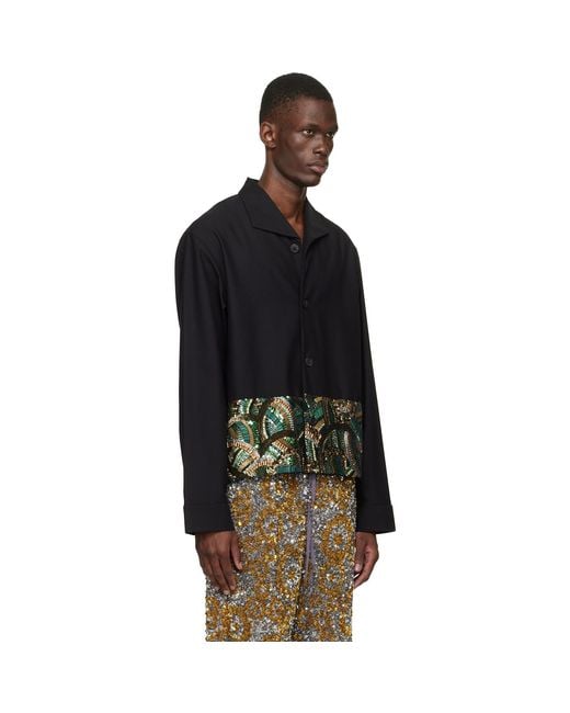 Dries Van Noten Black Sequinned Shirt for men