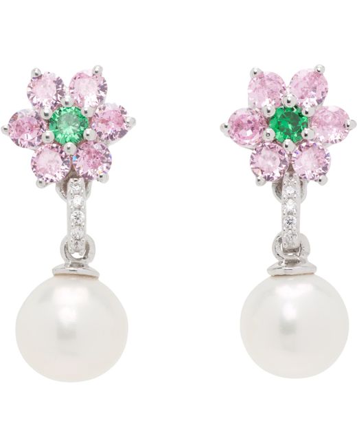 メンズ Veert フラワー 淡水パール ピアス White