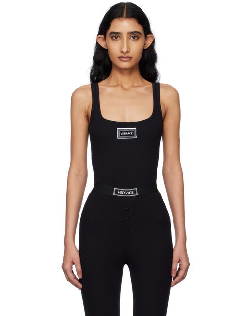 Versace ブラック 90S ヴィンテージロゴ リブタンクトップ Black