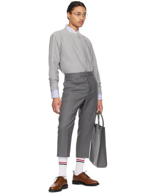 Thom e t-shirt à manches longues gris à garnitures à rayures tricolores Thom Browne pour homme en coloris Gray