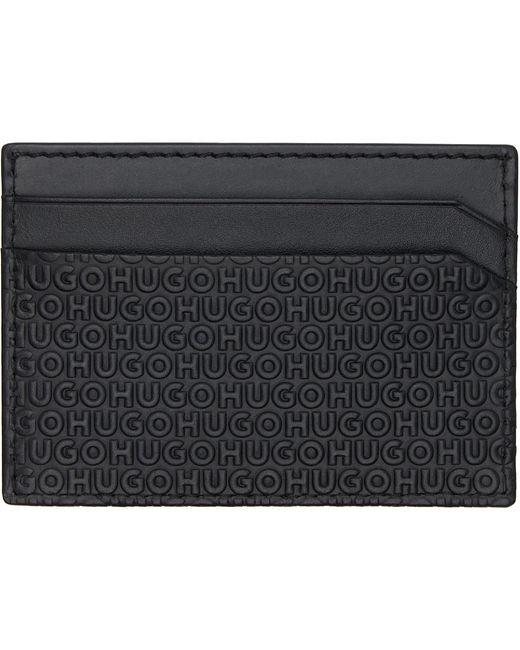 HUGO Black Embossed Logo Card Holder for men