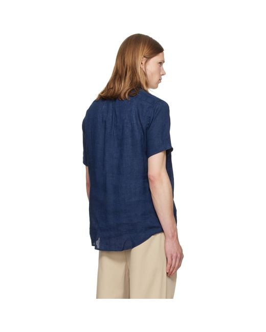 Polo Ralph Lauren Blue Linen Short Sleeve Sport Shirt for men