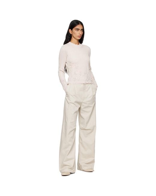 MM6 by Maison Margiela White Wide Leg Twill Trousers
