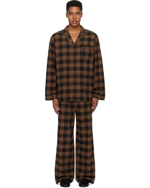 メンズ Skims ブラウン Flannel Sleep パジャマセット Black