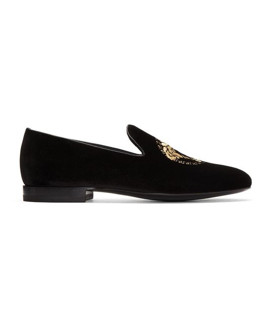 Versace Black Velvet Medusa Slip-on Loafers for men