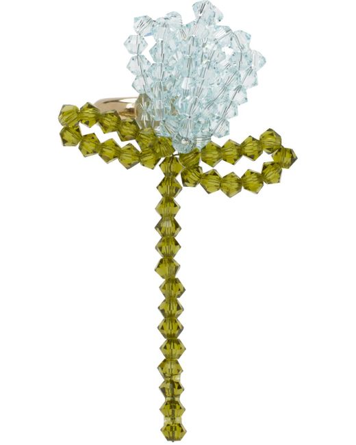 Simone Rocha Yellow Khaki Cluster Crystal Flower Single Ear Cuff