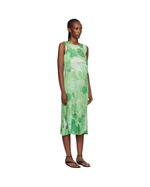 Pleats Please Issey Miyake Green Foggy Forest Maxi Dress