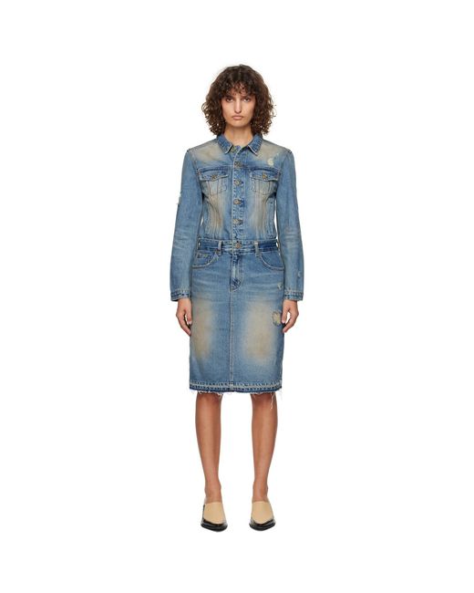we11done Black Washed Denim Midi Dress