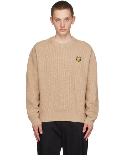 Maison Kitsuné Beige Bold Fox Head Sweater in Natural for Men