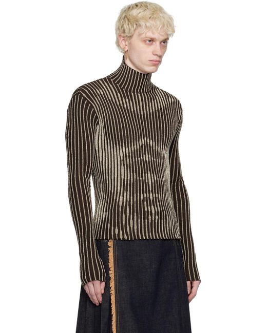Jean Paul Gaultier Brown Striped Turtleneck in Black for Men | Lyst