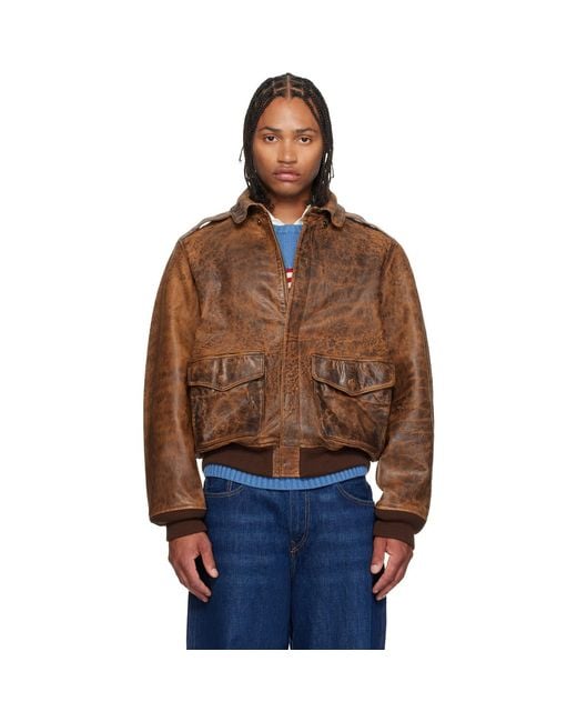 Polo Ralph Lauren Brown Leather Flight Jacket for men