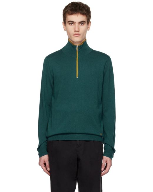 PS by Paul Smith Green Blue Half Zip Sweater for men