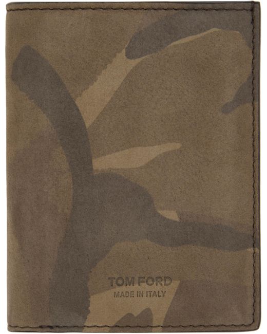 Tom Ford Green Khaki Camo Nubuck Folding Card Holder for men