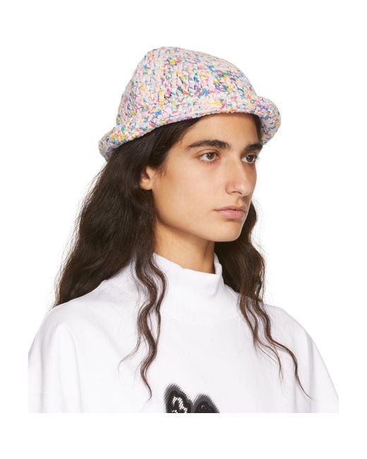 we11done White Multicolor Crochet Logo Bucket Hat