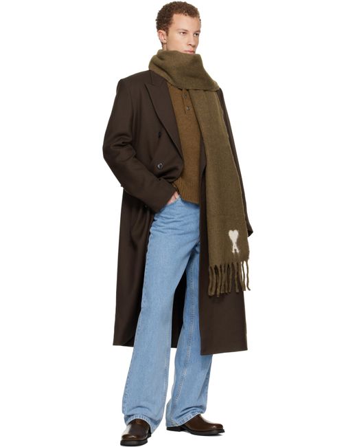 AMI Green Alpaca Ami De Coeur Scarf for men