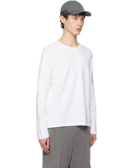Thom Browne White 4-bar Stripe Long Sleeve T-shirt for men