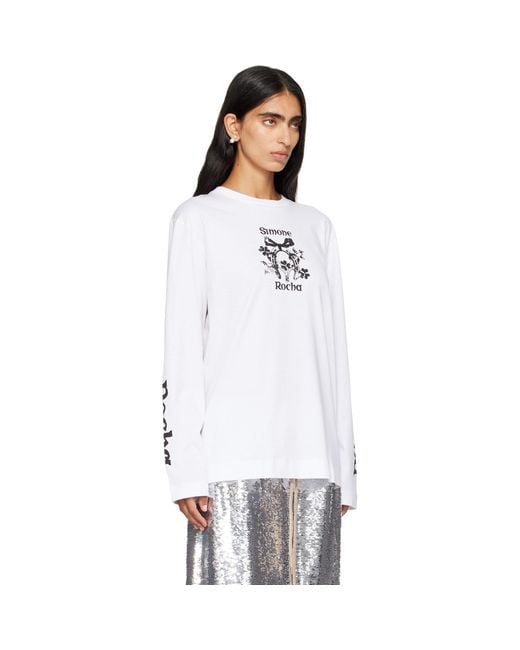 Simone Rocha White 'Coming Up Roses' Print Long Sleeve T-Shirt