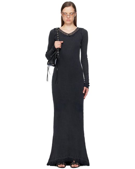 Robe longue noire à garniture en dentelle Balenciaga en coloris Black