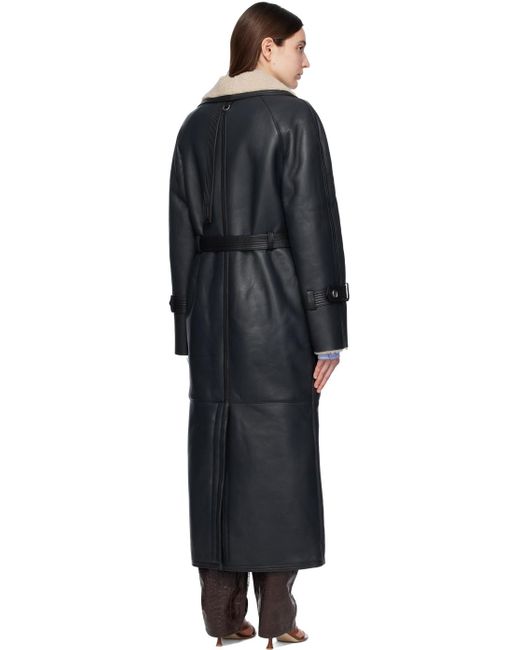 Saks Potts Black Navy Alexa Leather Trench Coat