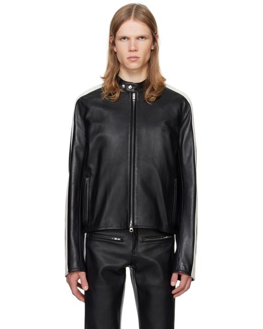 メンズ Courreges &ホワイト コントラスト バイカー レザージャケット Black