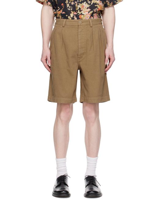 sunflower Natural Khaki Pleated Denim Shorts for men
