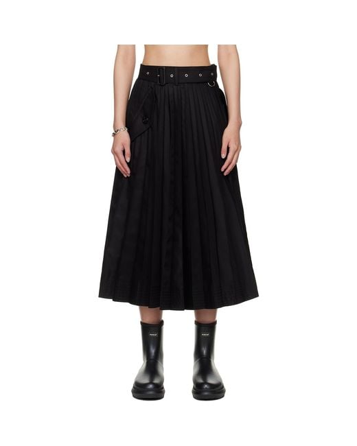 Sacai Black Cotton Gabardine Midi Skirt