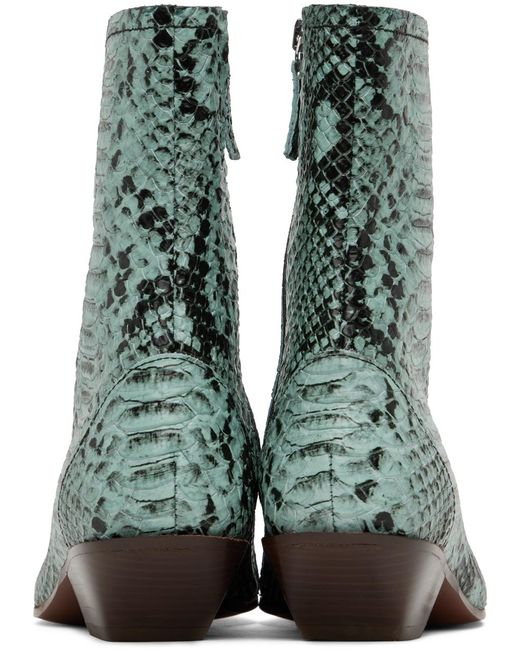 Acne Green Blue Snake Print Ankle Boots