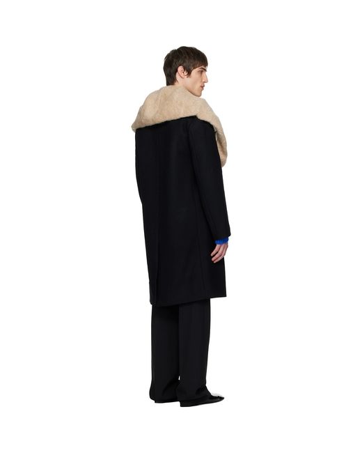 Dries Van Noten Black Wool Collar Coat for men