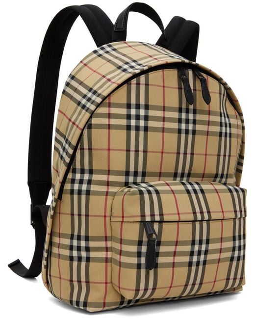 Burberry Black Beige Check Backpack for men